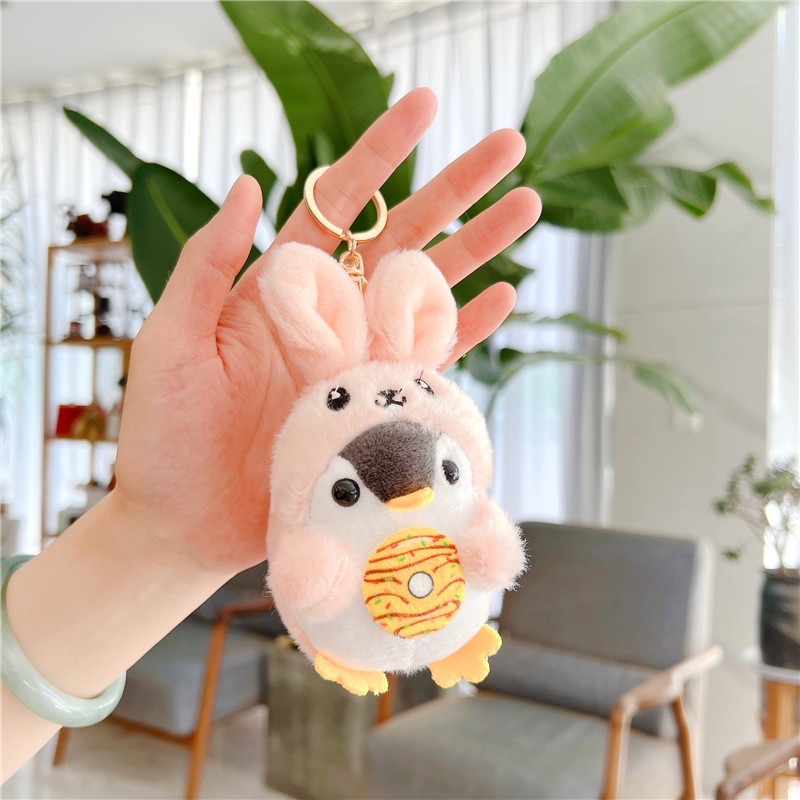 Móc khóa nhồi bông vịt, chim cánh cụt búp bê dễ thương