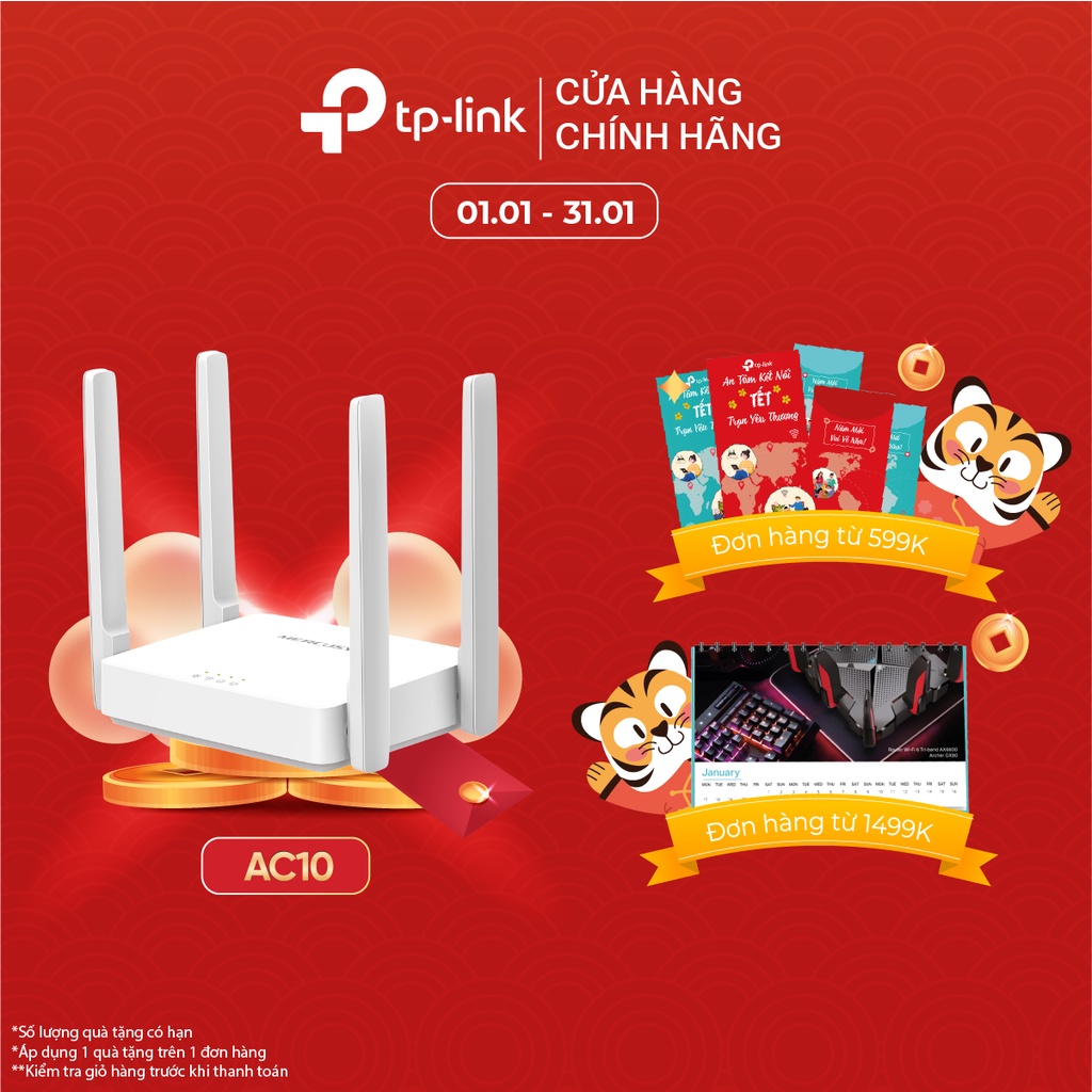 [Hỏa Tốc] Bộ Phát Wifi Mercusys AC10 Băng Tần Kép Chuẩn AC 1200Mbps