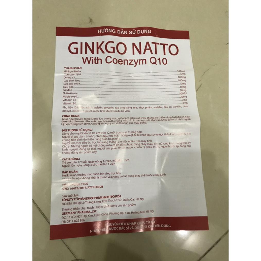 HOẠT HUYẾT DƯỠNG NÃO BRAIN GINKGO NATTO_100 Viên