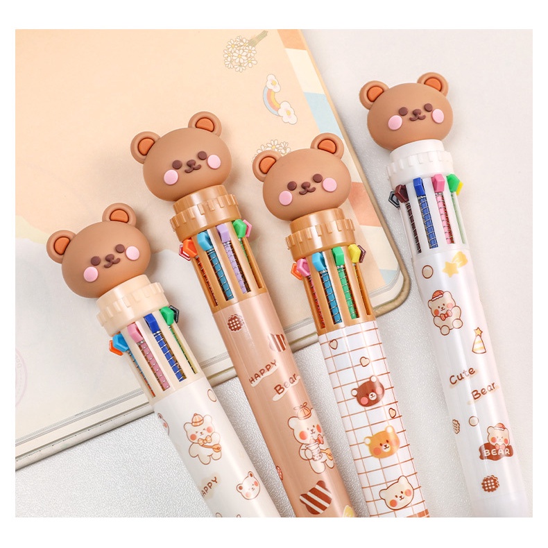 Combo 3 bút bi bấm gấu cute 10 màu dễ thương