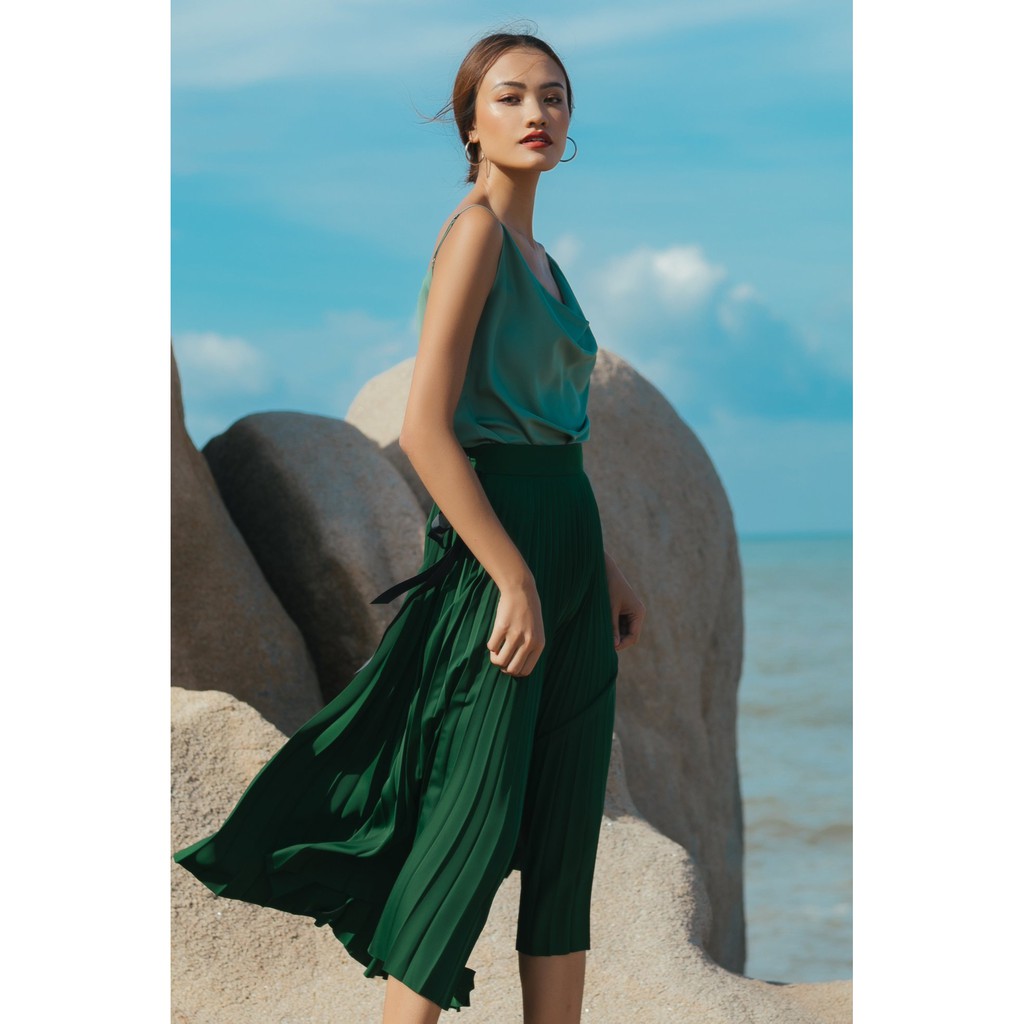 JOVEN-Chân váy dập ly xanh lá | BigBuy360 - bigbuy360.vn