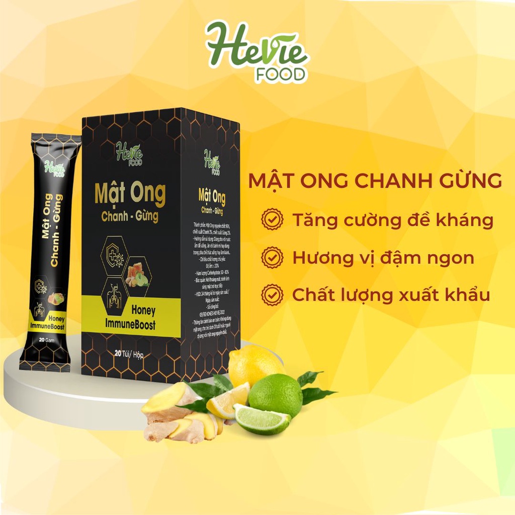 Mật ong chanh gừng, chanh nghệ, cam gừng sả tăng sức đề kháng detox cơ thể 20Gr x 20 túi Heviefood