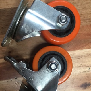 Bánh xe đẩy nhựa PU - màu đỏ cam - xoay q