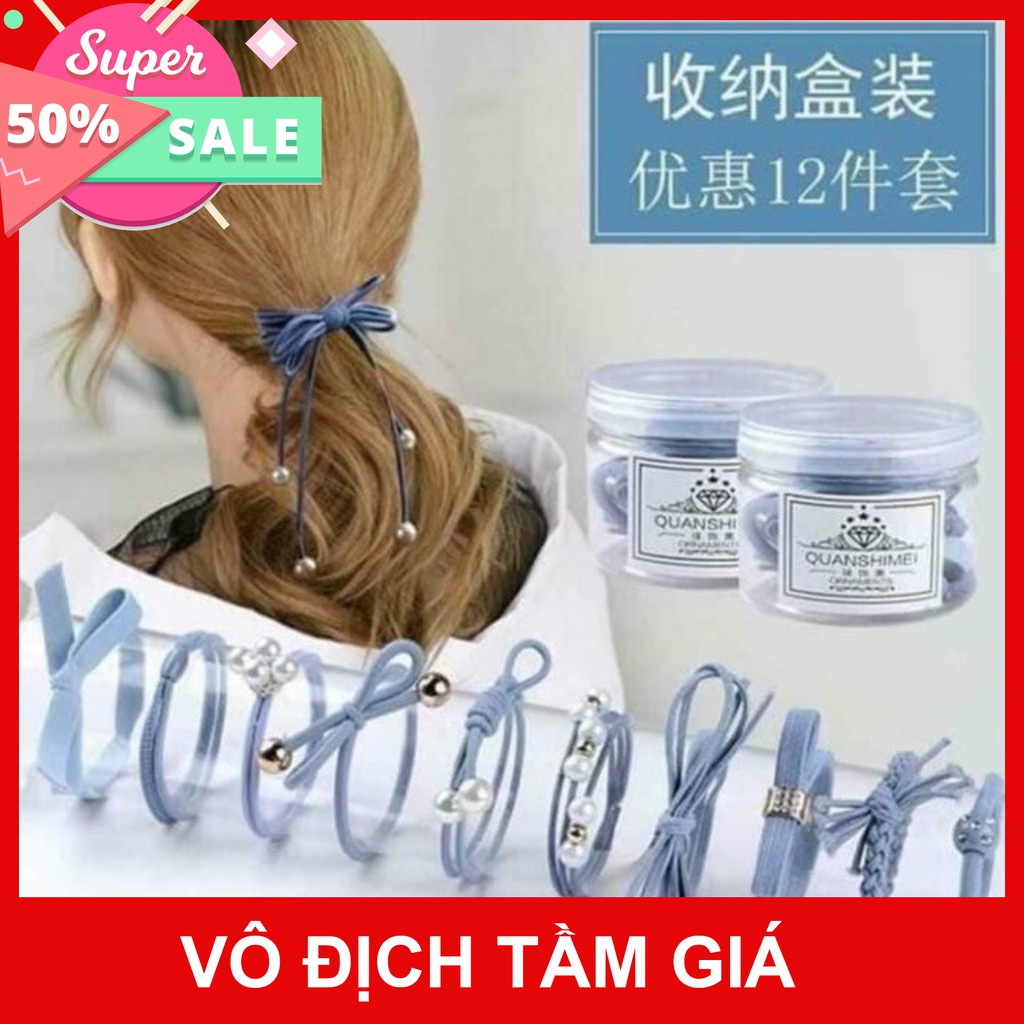sỉ/ com bo 1 hộp buộc tóc 12 dây mới chuyên sỉ sll mua ngay giảm giá 50% cho khách hàng