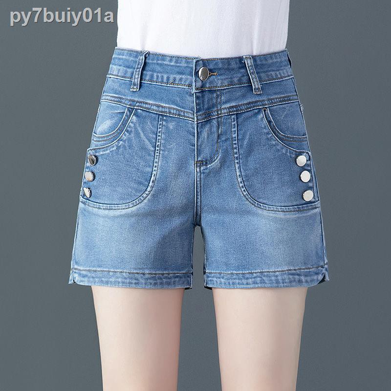 Quần short denim nữ thời trang hè 2021 mới thêu thẳng và mỏng của Hàn Quốc jean cạp cao co giãn tất cả các kết hợp