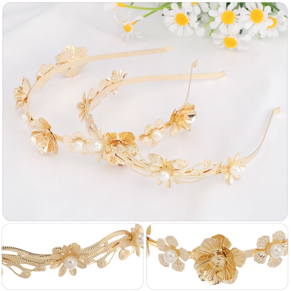 Cài tóc bằng kim loại hình hoa lá đính ngọc trai giả thời trang cho nữ