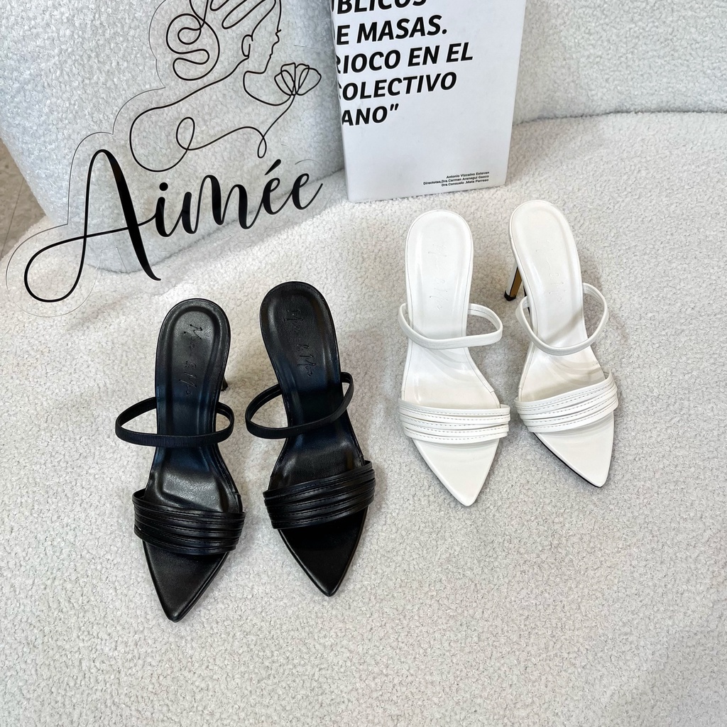 (CÓ SẴN) Guốc Ngang Dây Mũi Nhọn Đế Cao 7cm