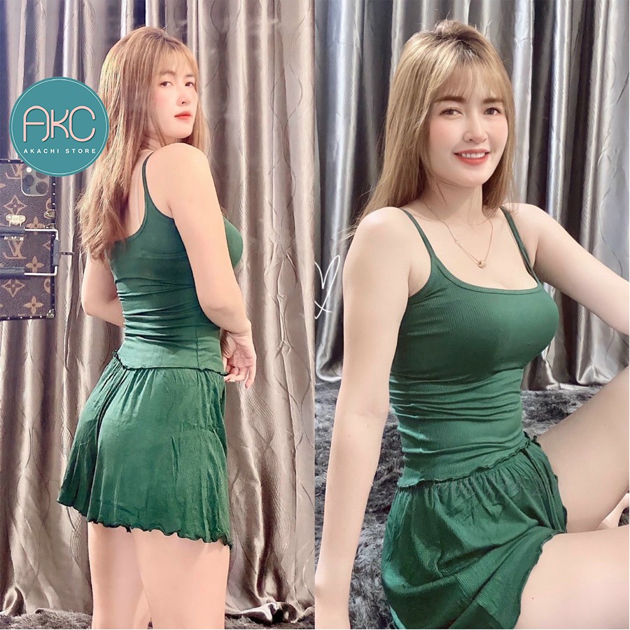 Đồ ngủ 2 dây thun tăm chất mát lạnh, bộ đồ ngủ nữ hai dây sexy mềm mại, co giãn thoáng mát AKACHI - BN01 | BigBuy360 - bigbuy360.vn