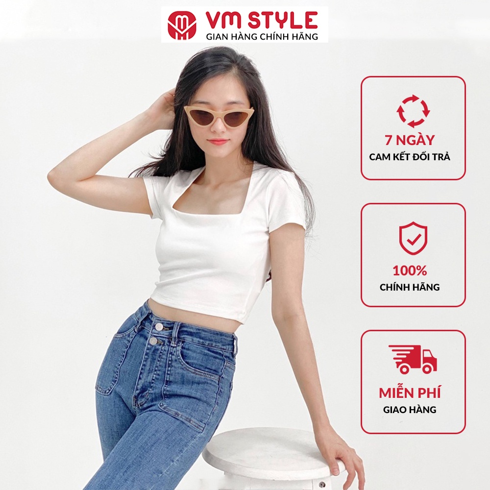Áo croptop nữ cổ vuông VMSTYLE chất thun co giãn nhiều màu trẻ trung - 22ATU01T371804