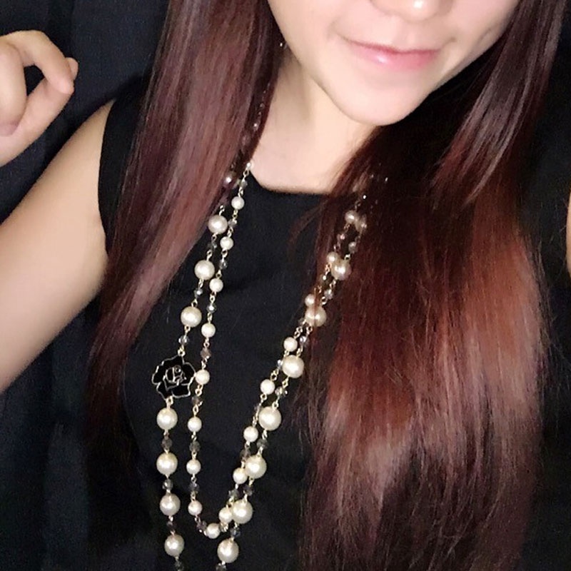 Vòng cổ Dài Hình Hoa Hồng Đính Ngọc Trai Thời Trang