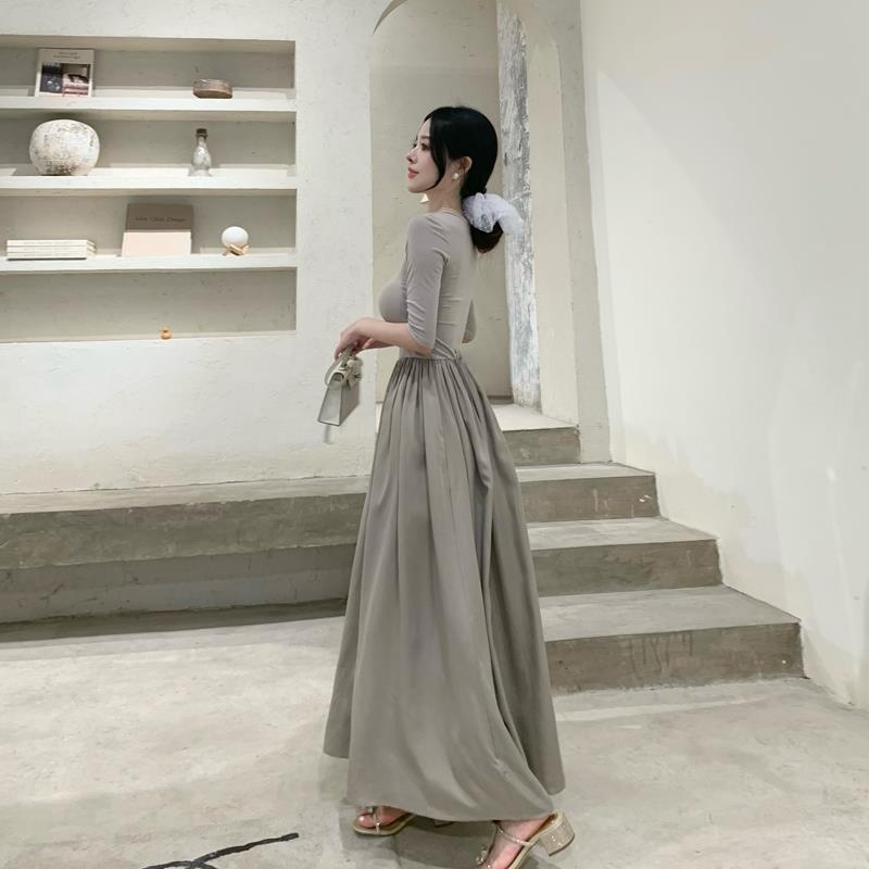 Đầm Dài Dáng Ôm Eo Cao Tay Dài Thời Trang Mùa Thu Cá Tính