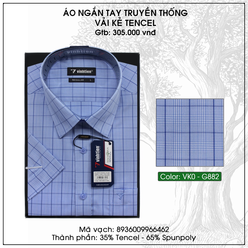 Áo Sơ Mi Ngắn Tay Sọc Caro Vạt Ngang Form Regular Vĩnh Tiến 305.5 | BigBuy360 - bigbuy360.vn