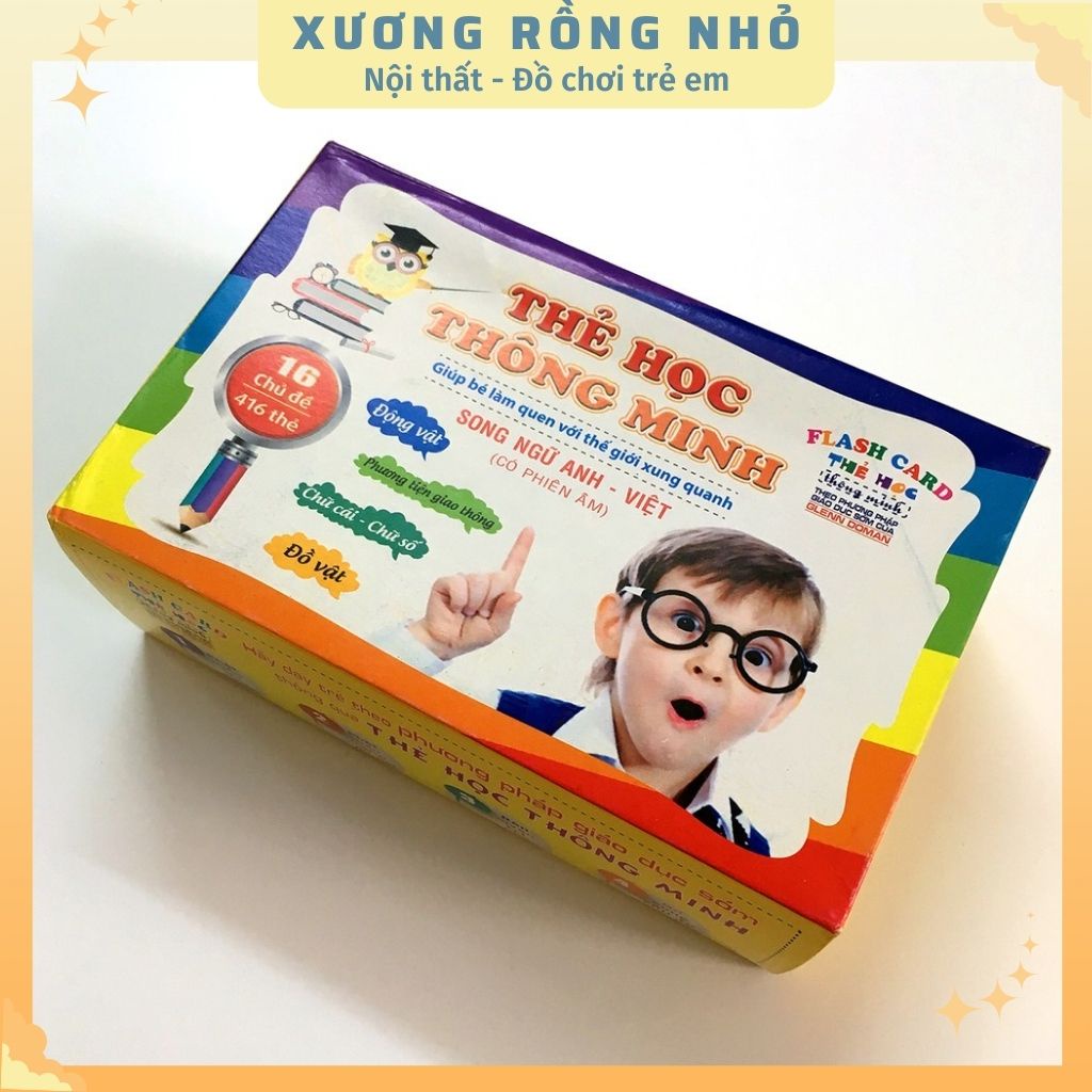 Bộ thẻ học thông minh 16 chủ đề 416 thẻ, thẻ flashcard song ngữ cho bé, thẻ hình con vật, chữ cái – Xương Rồng Nhỏ