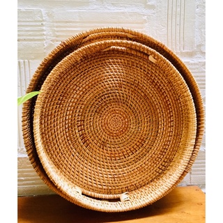 Khay mây tròn decor trang trí, để bình nước