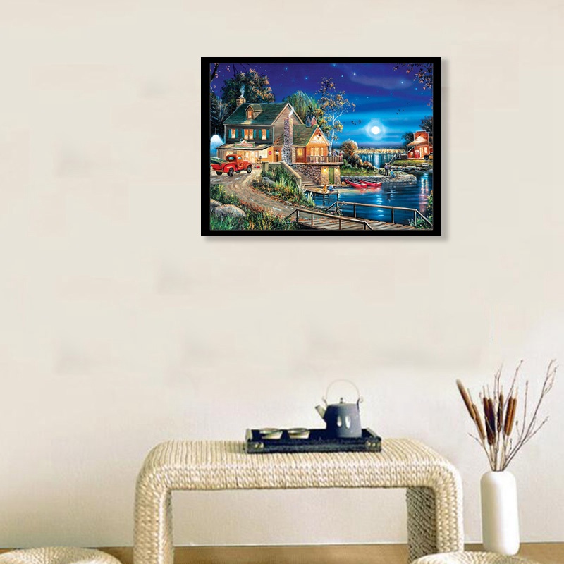 Tự làm Tranh kim cương 5D Phong cảnh Nhà nghỉ Đầy đủ Máy khoan Tròn Trang trí Nội thất Thêu Hình ảnh Thủ công Bộ nghệ thuật