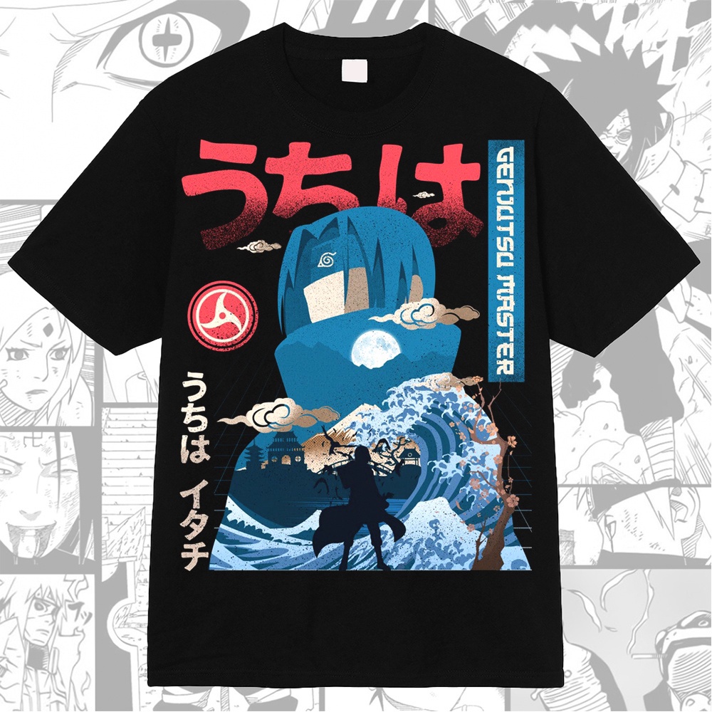 Áo thun Uchiha Itachi Naruto Akatsuki Anime Manga Saringan phom rộng tay lỡ phong cách đường phố Nhật Bản