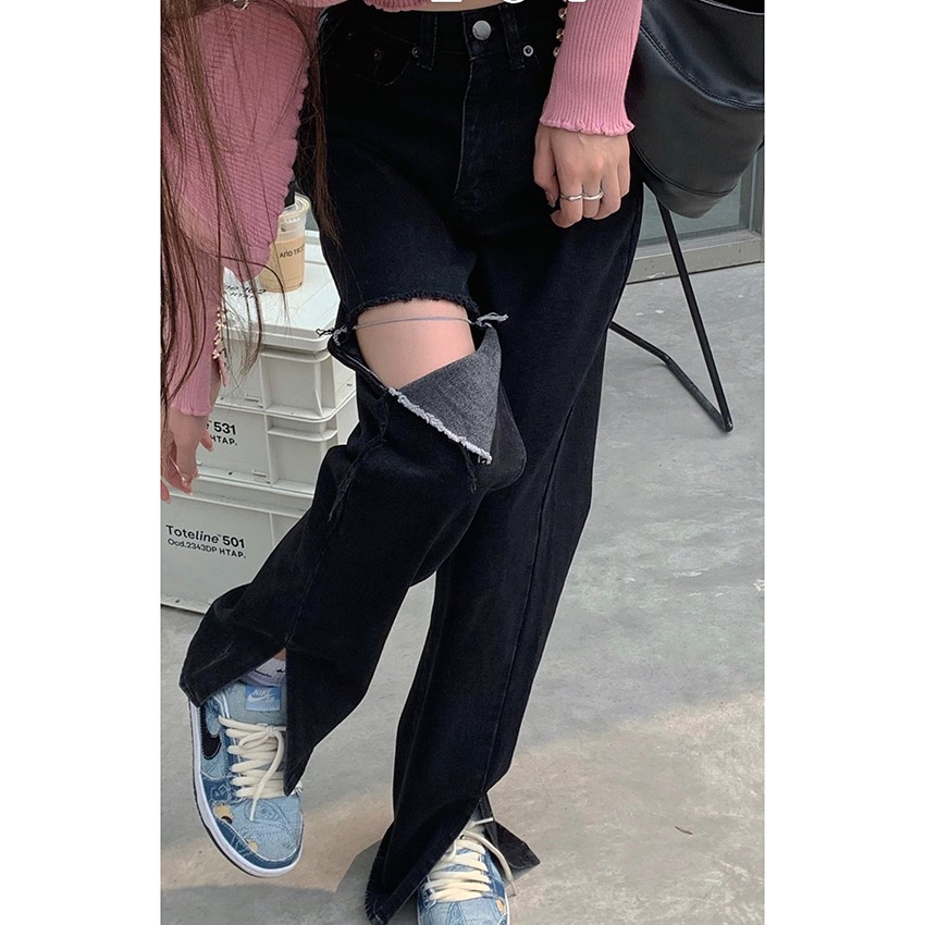 Quần Denim Nữ Lưng Cao Ống Rộng Rách Gối Thời Trang 42063 | BigBuy360 - bigbuy360.vn