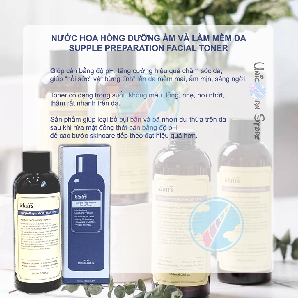 Nước hoa hồng Klairs Supple Preparation Toner 180ml