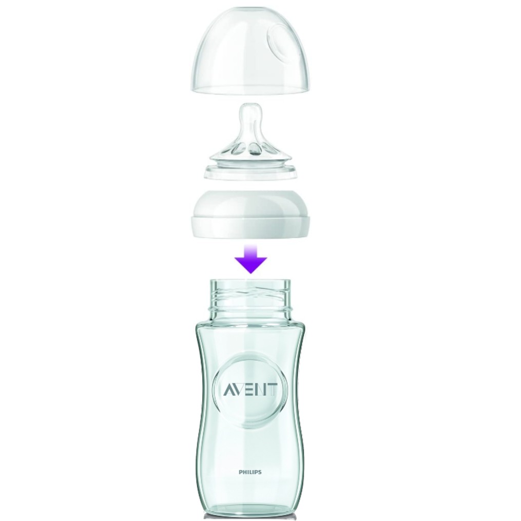 Philips Avent bình sữa thủy tinh mô phỏng tự nhiên 240ml bé từ 1 tháng SCF673/13