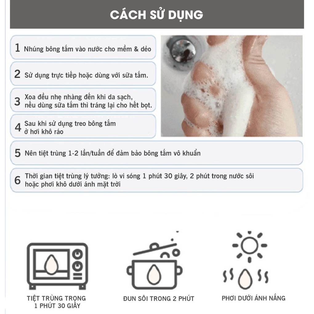 Bông tắm cho bé, bông tắm hữu cơ organic cho bé Meebee tạo bọt siêu mềm mại, an toàn/ Bông tắm cao cấp cho bé từ sơ sinh