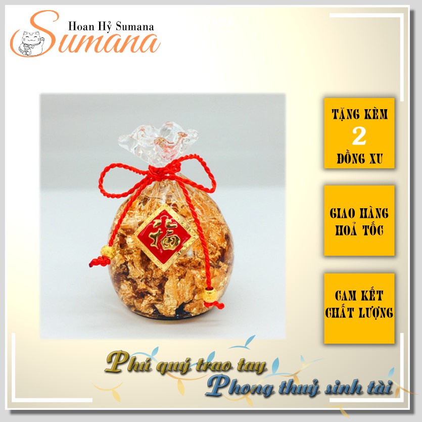 Túi tiền vàng Phong thuỷ đế kiếng - trang trí bàn thờ ông địa - Hoan Hỷ Sumana