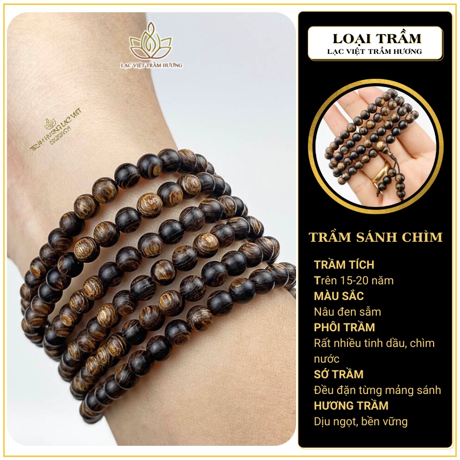 Vòng Tay Trầm Hương 216 Hạt 5mm Trầm Sánh Chìm Tự Nhiên Cao Cấp Màu Nâu Đen Đậm - Cầu Tài Lộc Phát Triển May Mắn Bình An