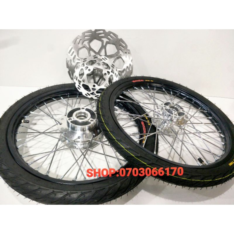 CẶP BÁNH CĂM RAIDER SATRIA NIỀN NHÔM BAN ZAI THÁI, ĐÙM CĂM MẠ CROM LOẠI 1,VỎ CRV THÁI, KÈM 2 ĐĨA .