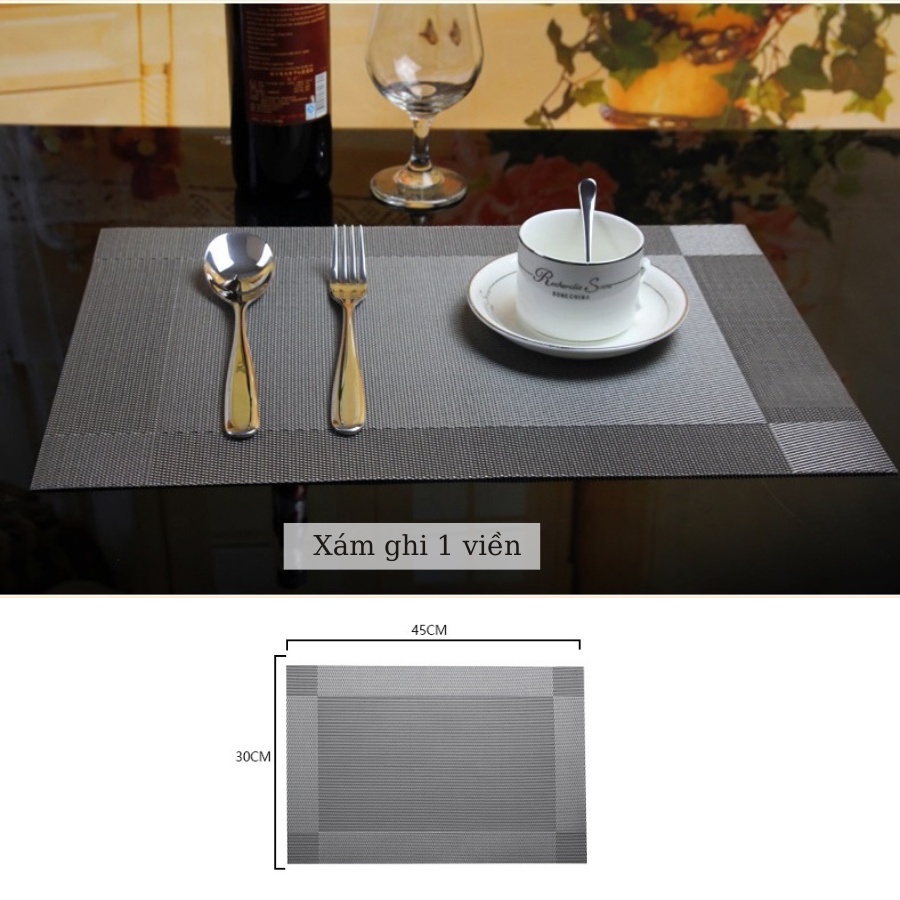 Tấm lót trải bàn ăn cỡ 45 x 30cm dệt sợi PVC chống bẩn màu sang trọng mã 20113