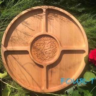 Khay Đựng Bánh Kẹo Tết Chữ Phúc, Khay Decor Chứa Mứt Trang Trí Gỗ Nguyên Khối Tròn, Four-T Shop