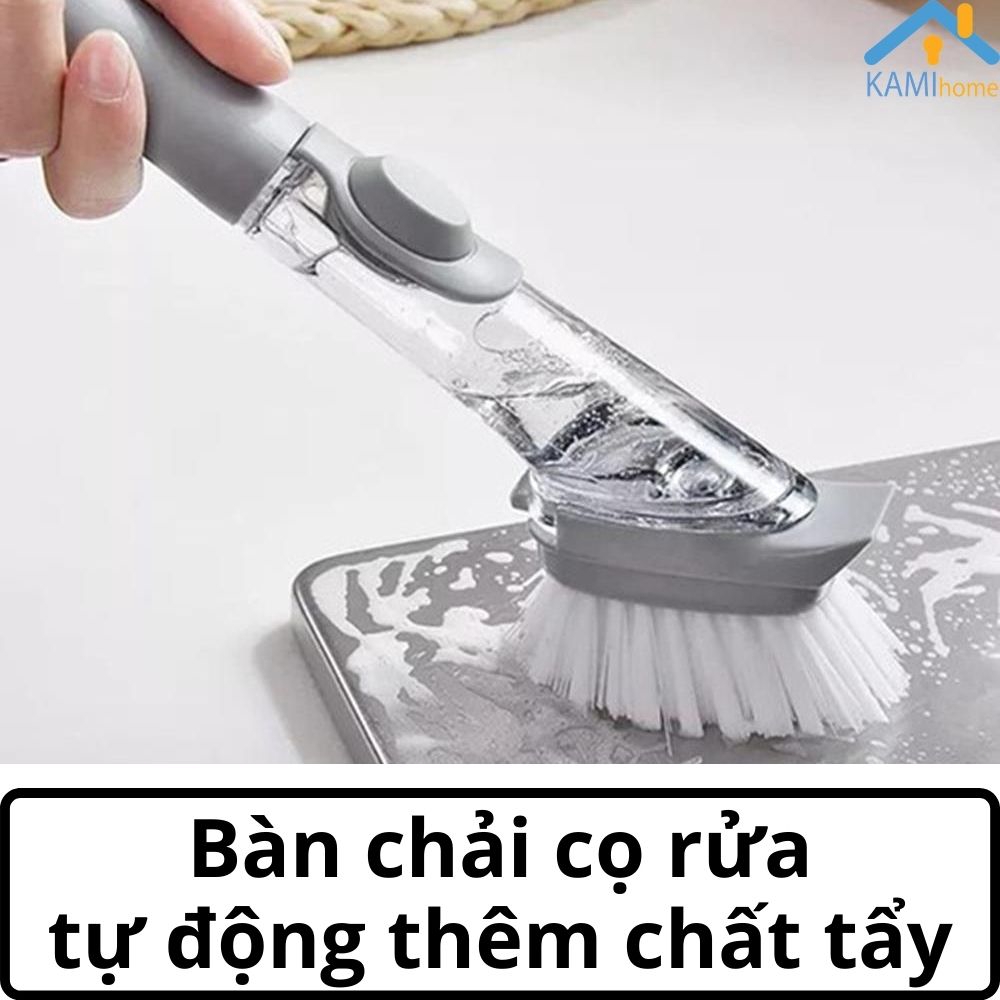 Bàn chải cán dài ❤️Chống Xước-Chống Bẩn tay❤️ có Bơm chất tẩy rửa nhiều đầu cọ đa năng mã 70018