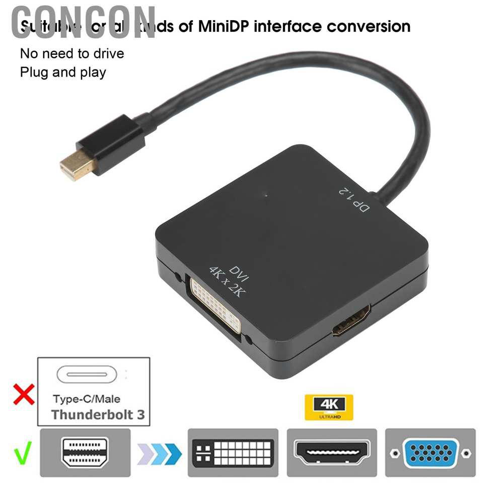 Concon 【Cheap Price】hanking Displayport to HDMI VGA DVI Adapter Mini Portable 3‑in‑1 Computer Converter Multiport Display Port 4K x 2K Suitable for All Kinds of DP Interface Conve