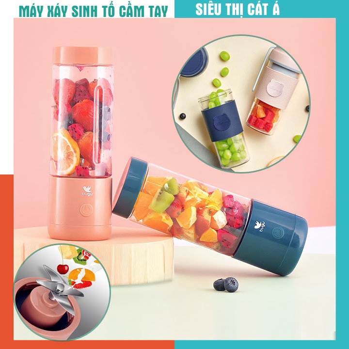 Máy xay sinh tố cầm tay BUGU 300ml, công suất 70W - Sạc pin USB tiện lợi, 4 lưỡi dao xay cực nhuyễn