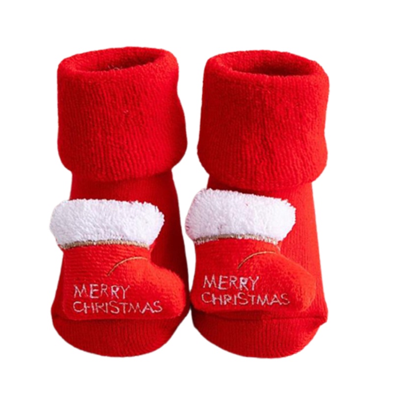 Tất Ngắn Dày Dặn Chống Trượt In Họa Tiết Giáng Sinh 3D Dễ Thương Giữ Ấm Mùa Đông Cho Bé Sơ Sinh