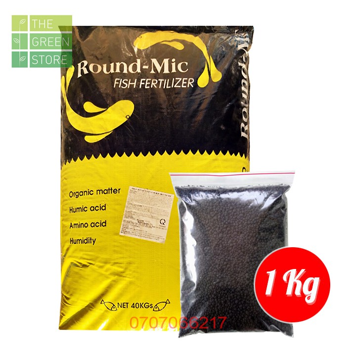 1KG Phân bón đạm cá hữu cơ Hàn Quốc Round-Mic humate (bán lẻ từ bao 40kg) cho hoa kiểng lá (lan, hồng, mai,...), rau màu