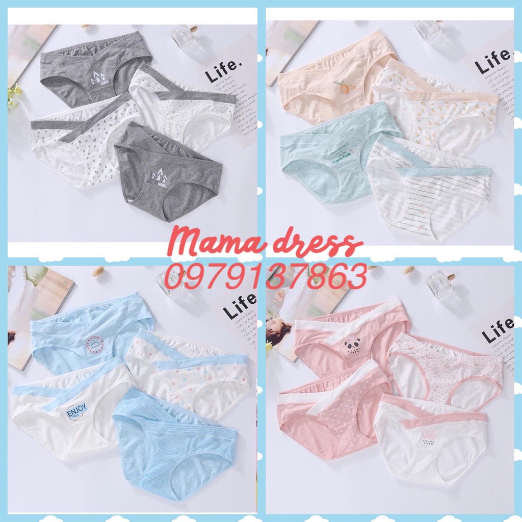 [3 NGÀY GIÁ SỐC] Set 4 QUẦN LÓT BẦU CẠP CHÉO EnjoyPreg MAMADRESS chất cotton co giãn 4 chiều cho mẹ bầu và sau sinh