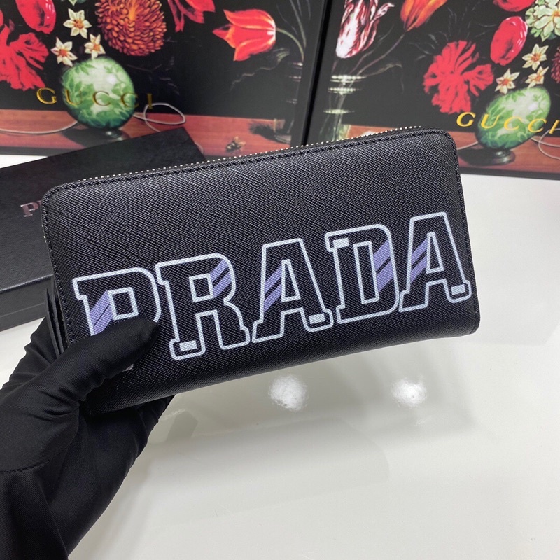 Ví/ Bóp dài thời trang thương hiệu cao cấp Prada da thật in logo tinh tế