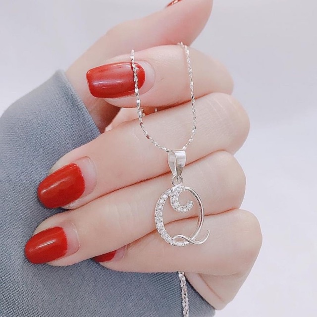 Dây chuyền nữ, mặt Chữ cái cách điệu xinh xắn dây chạm lấp lánh nhỏ xinh. Dây bền đẹp Mainomi Shop Bạc Xinh