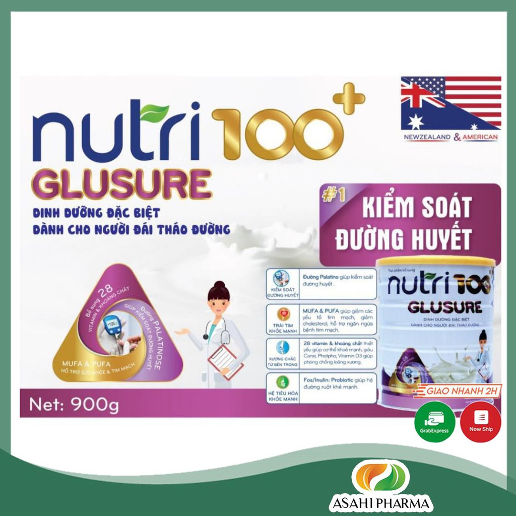Sữa bột dinh dưỡng cho người tiểu đường NUTRI 100+ Glusure 400g Giúp kiểm soát đường huyết tăng hệ miễn dịch đường ruột.