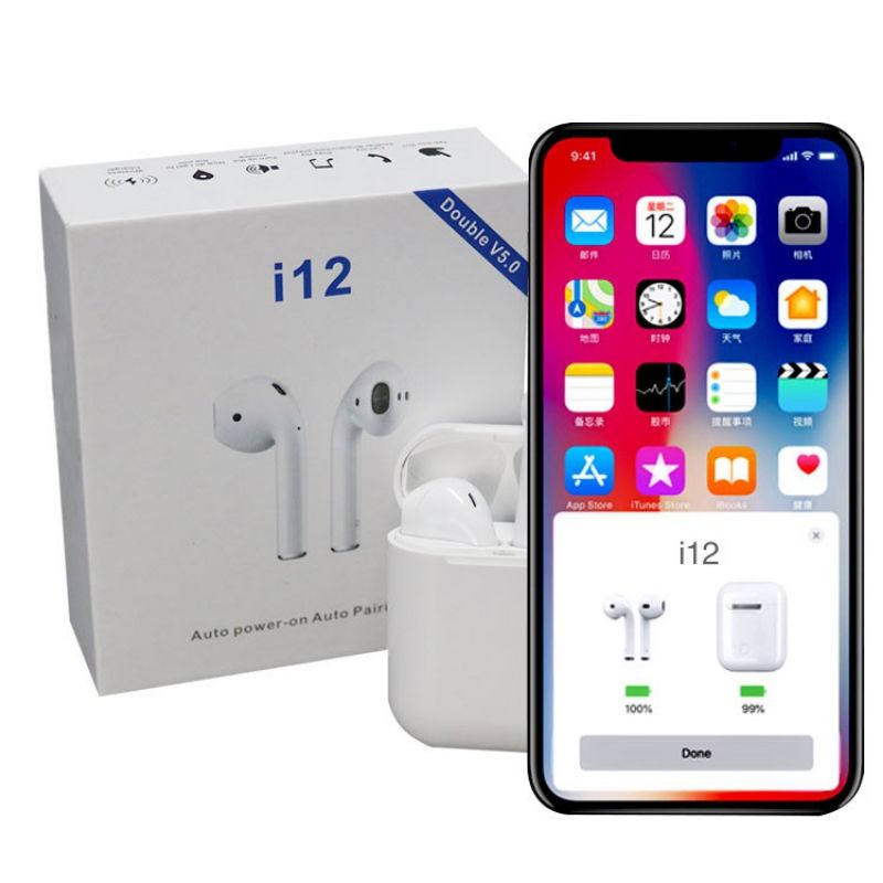 Tai nghe bluetooth không dây Inpods i12 TWS nút cảm ứng âm thanh HIFI có mic đàm