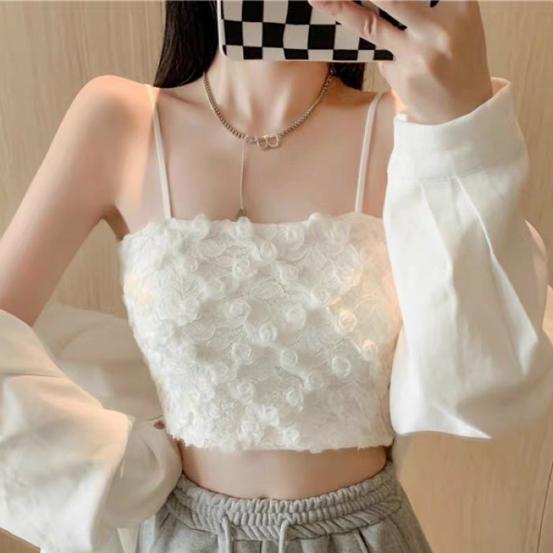 Áo Bra ren nữ 2 dây siêu điệu. Áo bra ống 2 dây kute hoa nổi