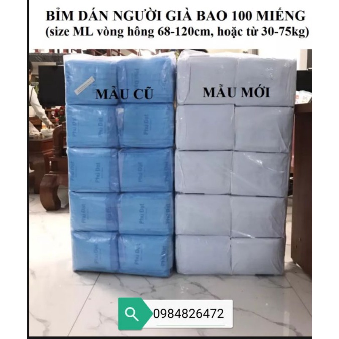 Tã bỉm dán người lớn 40 miếng Phú Đạt có vách chống tràn 2 bên size M /L từ 40_80kg dùng siêu tiết kiệm