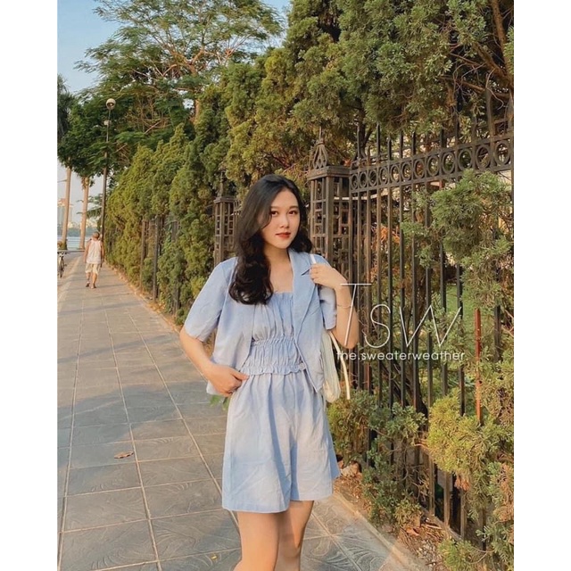 SET 3 MÓN JUMPSUIT 🦋 Set Áo Vest + Hai Dây Nhún +Quần Short nữ 🦋 Trắng Đen Xanh | BigBuy360 - bigbuy360.vn