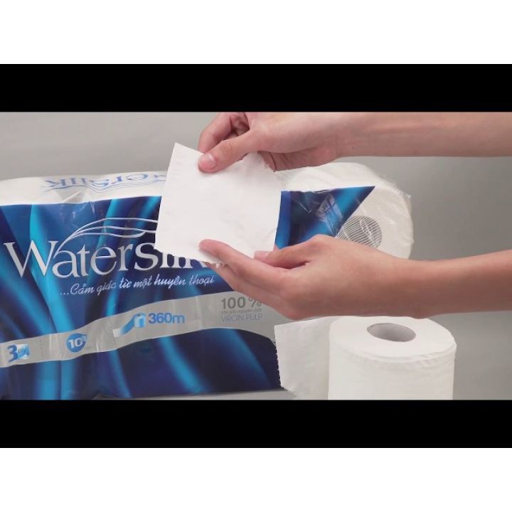 Bịch 10 cuộn giấy vệ sinh Watersilk có lõi, 3 lớp- hàng chất lượng