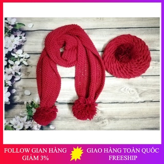Khăn len đan tay 2 quả bông xinh xắn - Khăn len handmade