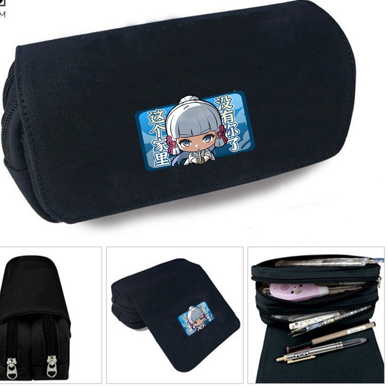 Hộp bút vải canvas khóa trắng GENSHIN IMPACT ver CHỮ NHẬT game anime chibi đi học tiện lợi