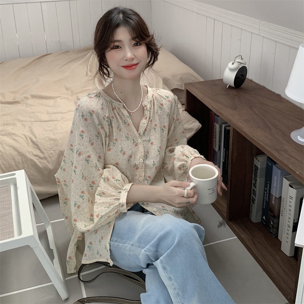 Áo hoa BH tay phồng dài dáng rộng thời trang xinh xắn cho nữ 2022