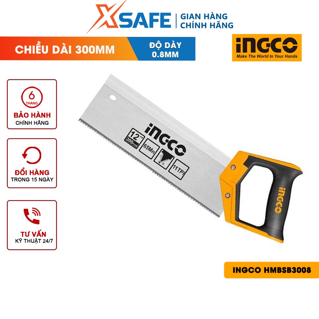 Cưa gỗ cầm tay INGCO HMBSB3008 300mm, độ dày 0.8mm, 11 răng cưa/inch, răng cưa bảo vệ và chịu nhiệt tốt