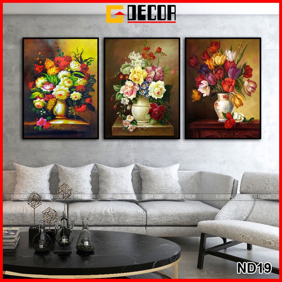 Tranh treo tường CAO CẤP 3 bức phong cách hiện đại Bắc Âu 19, tranh hoa đẹp trang trí phòng khách, phòng ngủ, phòng ăn
