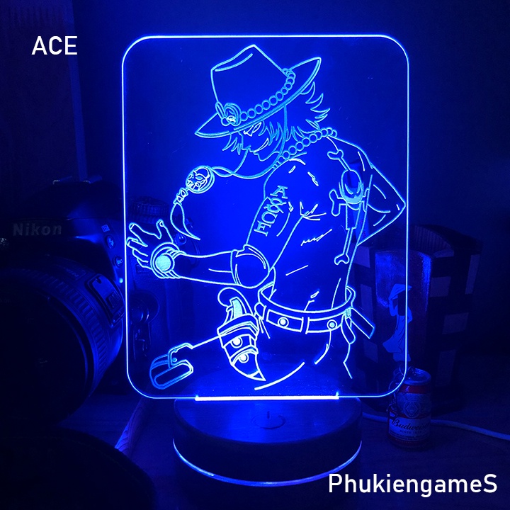 Đèn Led Anime Ace One Piece Đèn Led 16 Màu Hình Nhân Vật Hoạt Hình, Đèn Ngủ Led 3d, Cảm Ứng , Điều Khiển Từ Xa