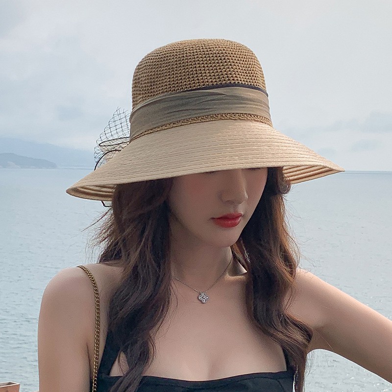 Nón Rộng Vành Phối Nơ Hoa Thời Trang Nữ Tính